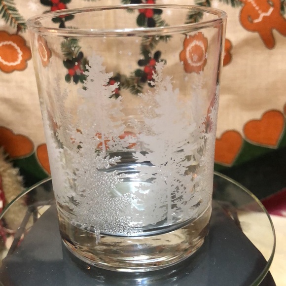 Vintage White Tree Etched Glass/Candle Holder 4x3.25” - Picture 2 of 7